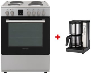 Кухонная плита DAUSCHER E6244ST-TURBO + Кофемашина DAUSCHER DCM-1555LX серебристый
