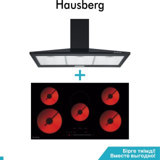 Электрическая варочная поверхность Hausberg HB-05CRB + Вытяжка Hausberg HBCH-9200BL черный